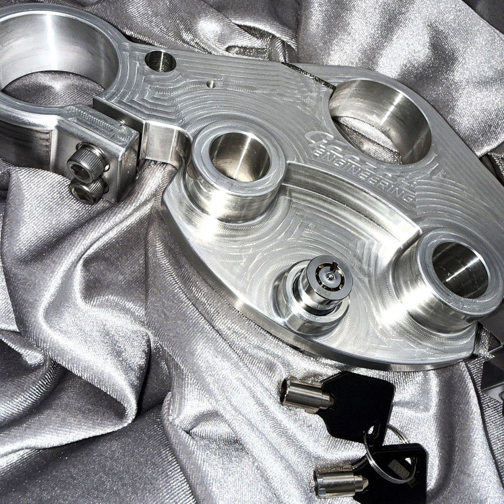 Top triple tree with PUSH FORK LOCK for Geezer Engineering reduced trail and 49mm conversion kits