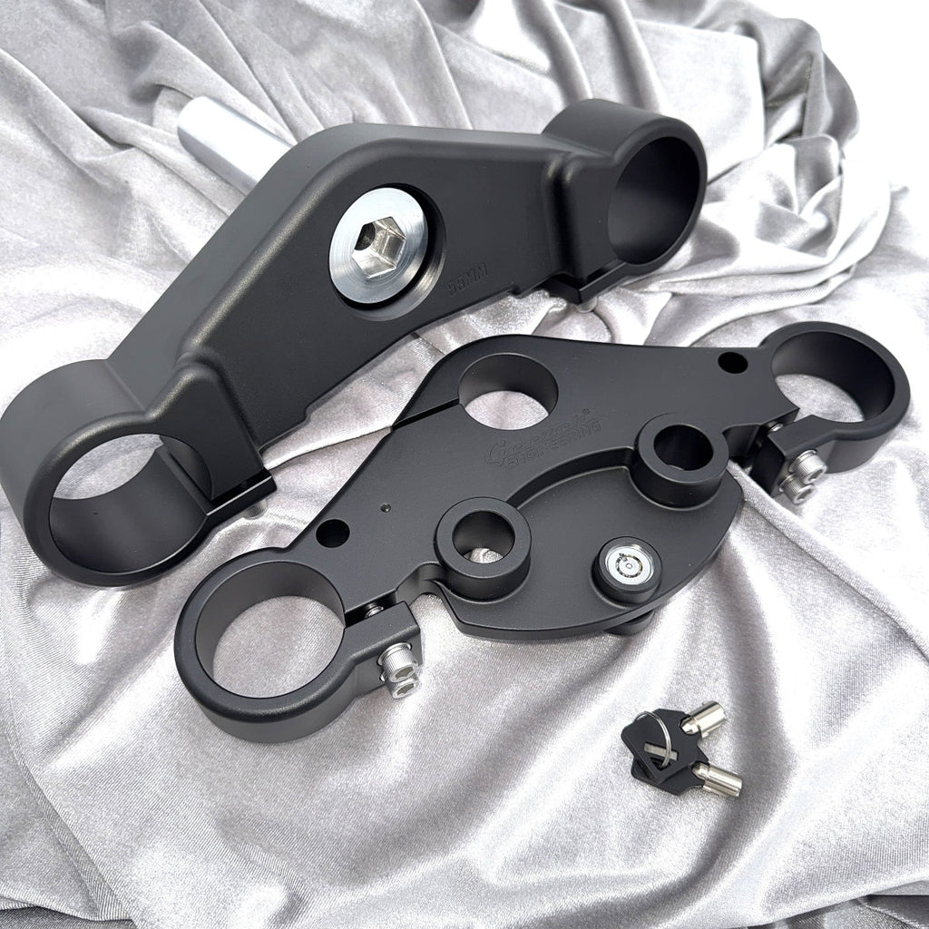 Reduced trail triple trees for Performance Baggers 49mm forks - with PUSH FORK LOCK